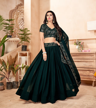 Green Faux Georgette Multi Sequins Embroidered Lehenga Choli Set with Dupatta
