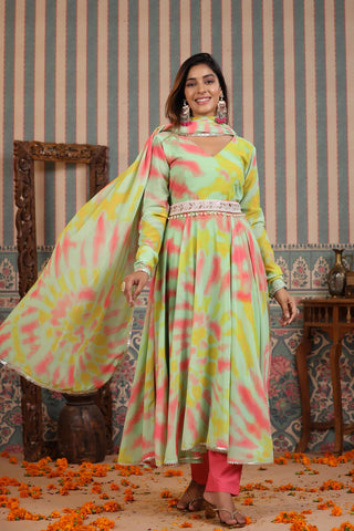 Multicolor Anarkali Suit Set With Georgette Dupatta