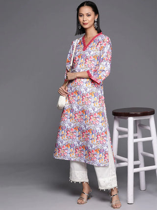 Multicolor Floral Printed Kurta With Sequin Detailing