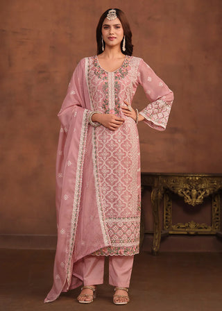 Organza Blush Pink Embroidered Suit Set