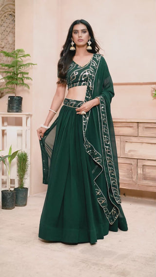 Green Faux Georgette Multi Sequins Embroidered Lehenga Choli Set with Dupatta