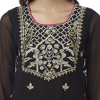 Black Embroidered Georgette Kurti - Ria Fashions
