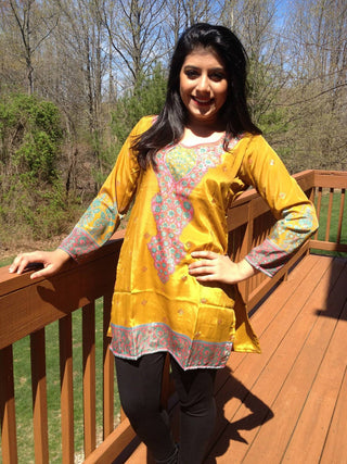 Polyester French Crepe Yellow Printed Tunic - Ria Fashions