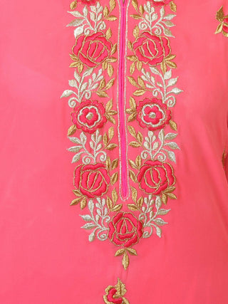 Pink Georgette Party Wear Kurti With Zari Work - Ria Fashions