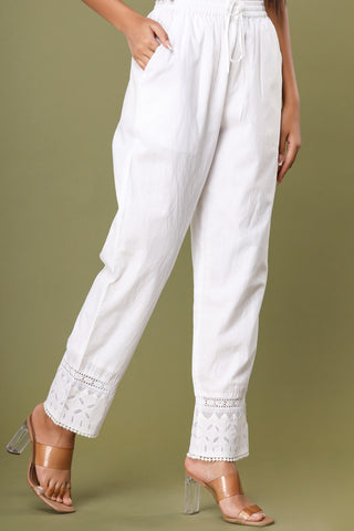 Cotton Solid White Pant