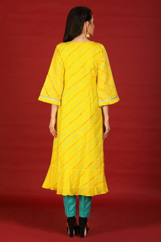 Yellow Leheriya Kurta - Ria Fashions