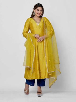 Premium Silk Anarkali Set With Net Dupatta