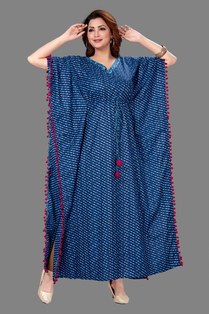 Nandi Hand Block Print Cotton Kaftan Top (BLUE) main image 0