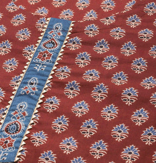 Maroon & Blue Cotton Ethnic Motif Printed Straight Cut Kurta