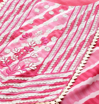 Pink Georgette Leheriya Print & Thread Work Detailing Kurta