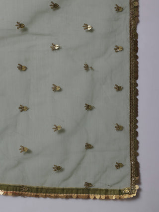 Green Velvet Floor Length Anarkali Style Kurta with Embroidered Net Dupatta