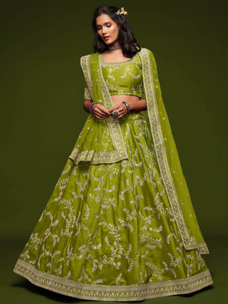 Light Green Embroidered Silk Lehenga Choli Set - Ria Fashions