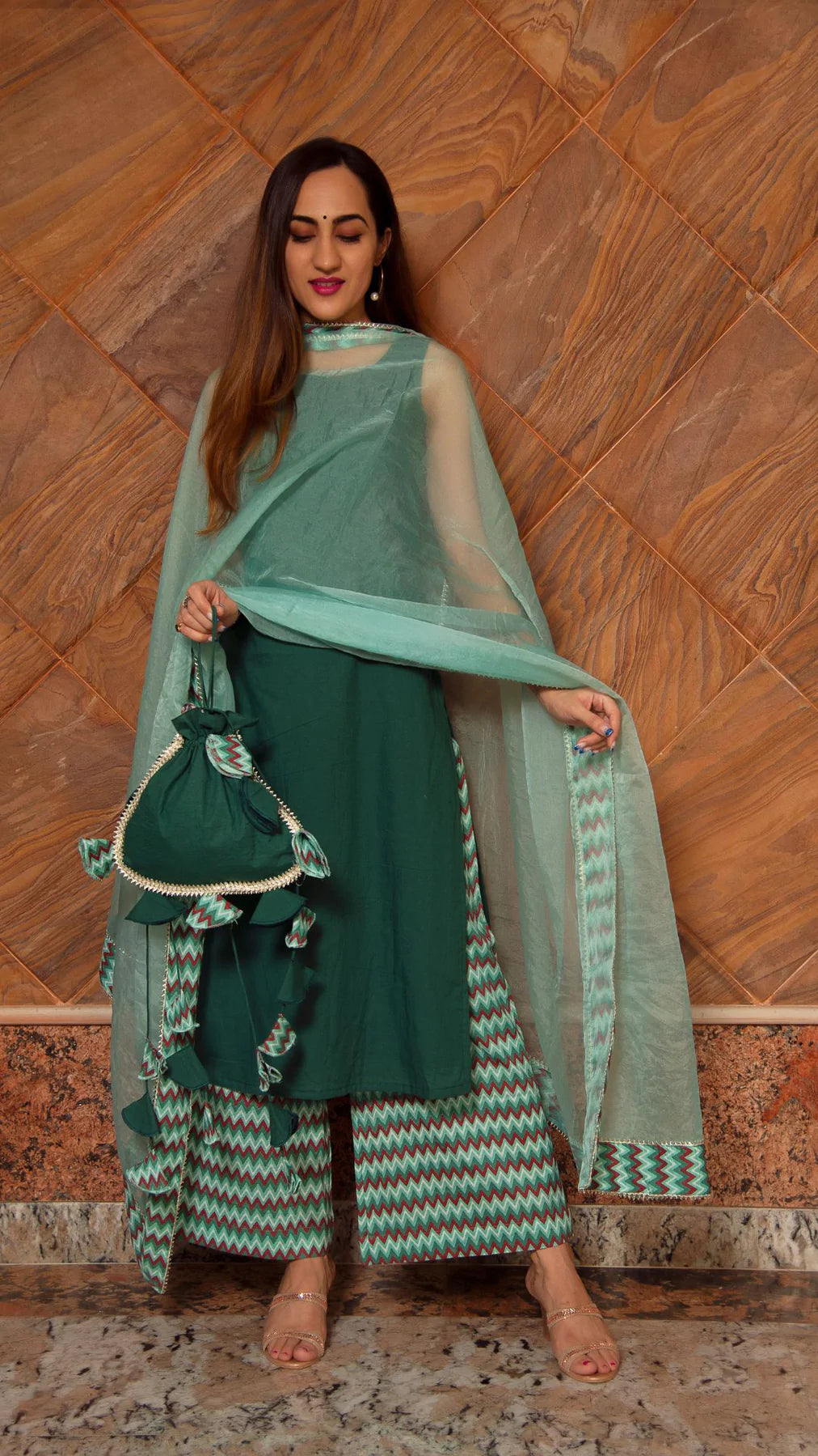 Green Pant Suit With Dupatta