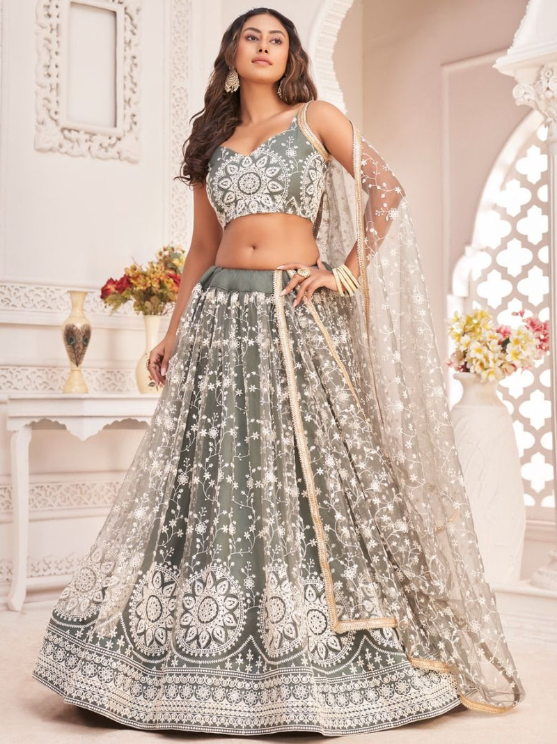 Grey Sequin Georgette Party Wear Lehenga Choli