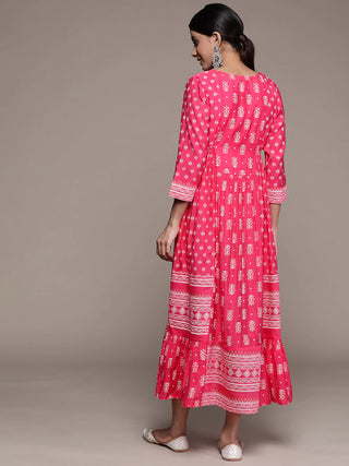 Pink Silk Blend Embellished Anarkali Dress