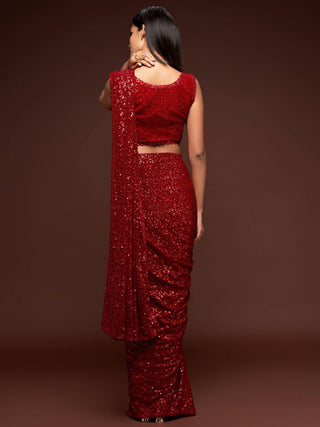 Red Georgette Sequined Saree - Ria Fashions