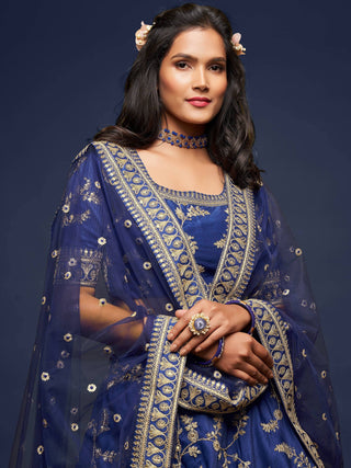 Royal Blue Silk Lehenga Choli Set - Ria Fashions