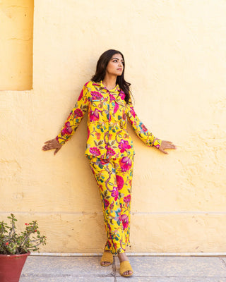 Yellow Muslin Floral Print Co-Ord Set