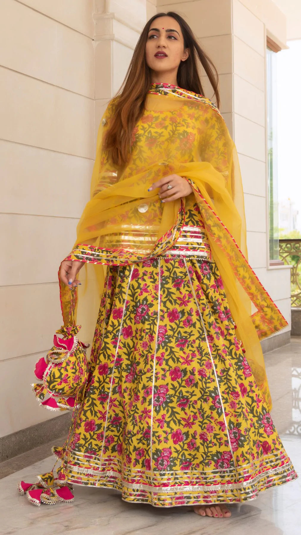 Women Sweet Yellow Pink Kurta set main image 1