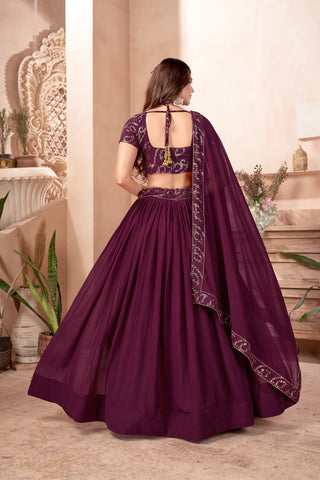 Purple Faux Georgette Multi Sequins Embroidered Lehenga Choli Set with Dupatta