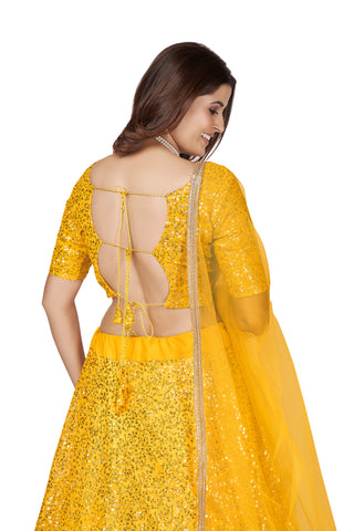 Yellow Georgette Multi Sequins Embroidered Lehenga Choli Set with Soft Net Dupatta