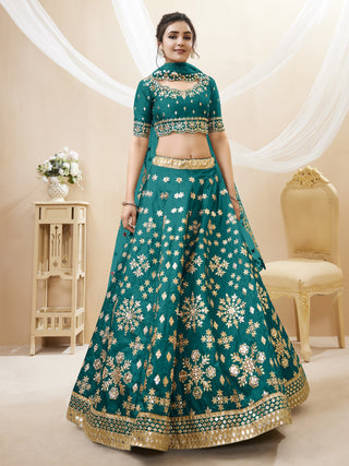 Teal Green Art Silk Embroidered Lehenga Choli Set with Soft Net Dupatta