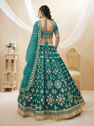 Teal Green Art Silk Embroidered Lehenga Choli Set with Soft Net Dupatta