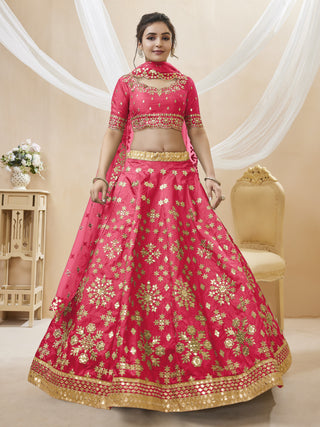 Pink Art Silk Embroidered Lehenga Choli Set with Soft Net Dupatta