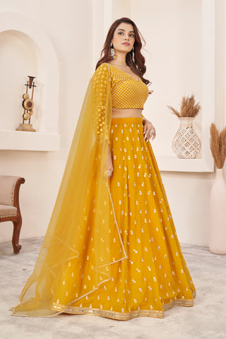 Yellow Georgette Sequins & Zari Detailing Lehenga Choli Set