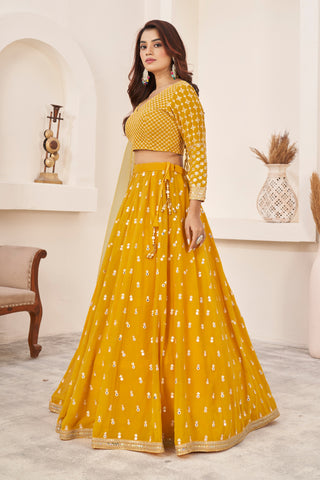 Yellow Georgette Sequins & Zari Detailing Lehenga Choli Set