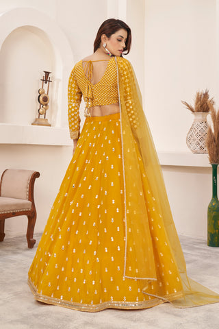 Yellow Georgette Sequins & Zari Detailing Lehenga Choli Set