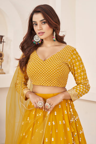 Yellow Georgette Sequins & Zari Detailing Lehenga Choli Set