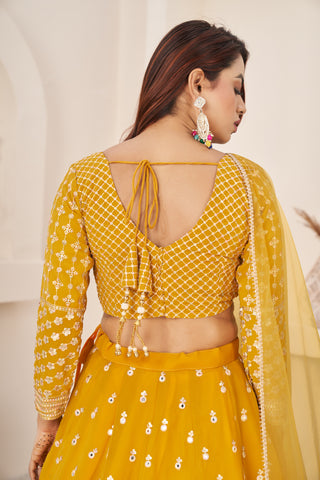 Yellow Georgette Sequins & Zari Detailing Lehenga Choli Set