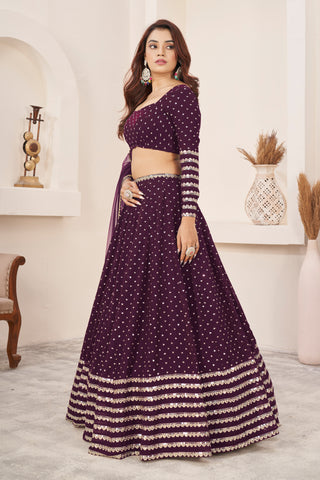 Purple Georgette Sequins & Zari Detailing Lehenga Choli Set