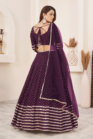 Purple Georgette Sequins & Zari Detailing Lehenga Choli Set