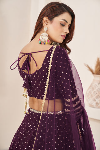 Purple Georgette Sequins & Zari Detailing Lehenga Choli Set