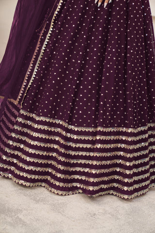 Purple Georgette Sequins & Zari Detailing Lehenga Choli Set