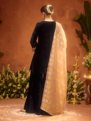 Black Velvet Embroidered Suit Set with Dupatta
