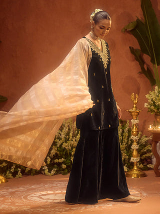 Black Velvet Embroidered Suit Set with Dupatta