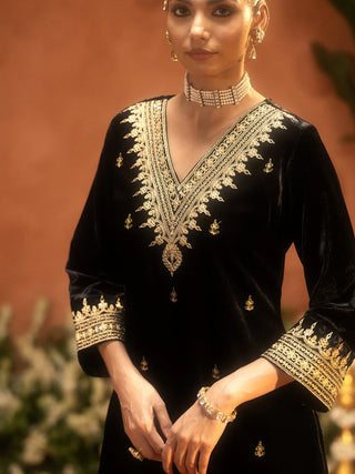 Black Velvet Embroidered Suit Set with Dupatta