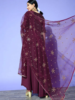 Burgundy Solid Anarkali Suit Set with Dupatta