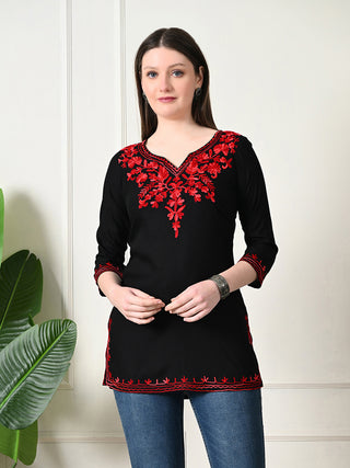 Blac Rayon Cotton Solid Short Kurta