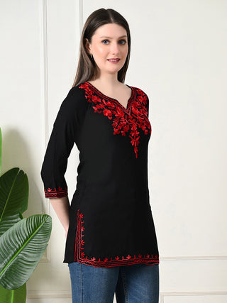 Blac Rayon Cotton Solid Short Kurta