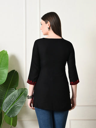 Blac Rayon Cotton Solid Short Kurta