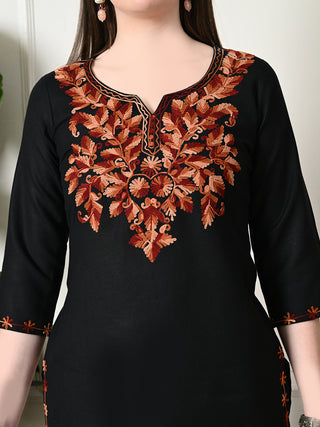 Black Cotton Geometric Print Short Kurta