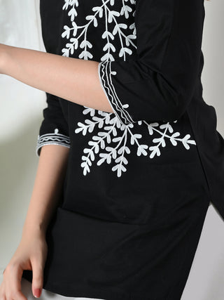 Black Rayon Embroidered Short Kurta