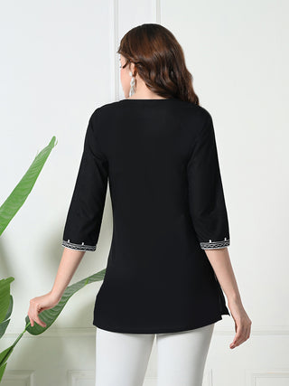 Black Rayon Embroidered Short Kurta