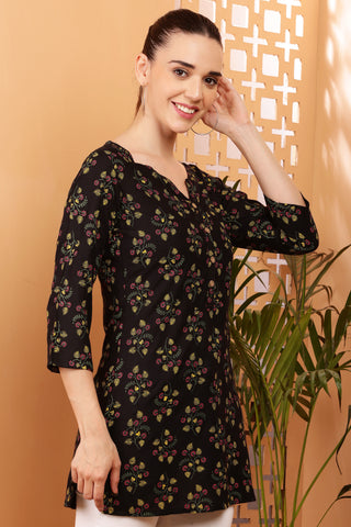 Black Rayon Geometric Print Short Kurta