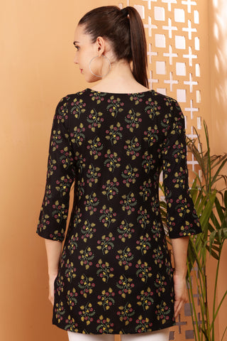 Black Rayon Geometric Print Short Kurta