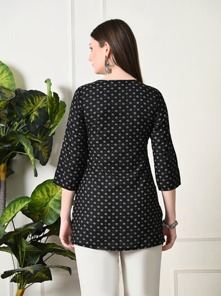 Black Rayon Geometric Print Short Kurta